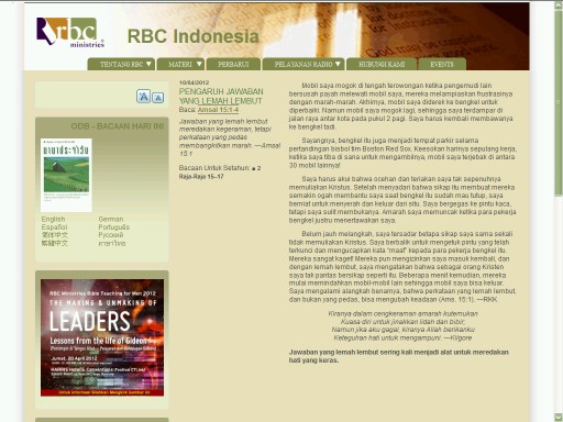 Situs resmi RBC Indonesia, penerbit Santapan Rohani atau versi Indonesia dari Our Daily Bread, ini menyajikan berbagai materi renungan baik yang dapat dibaca maupun diunduh.